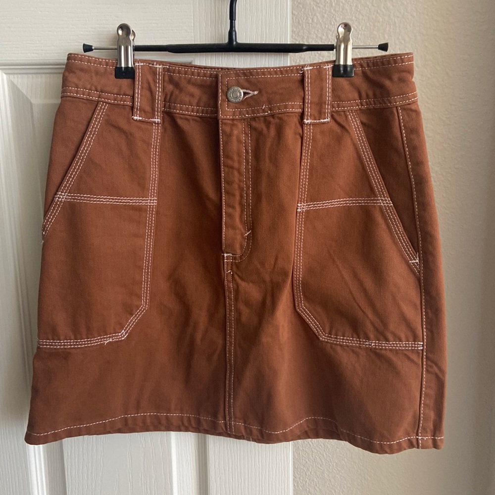 Top shop brown stitched skirt